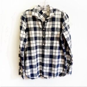 J. Crew Factory Homespun Popover shirt blue plaid white buttons collar